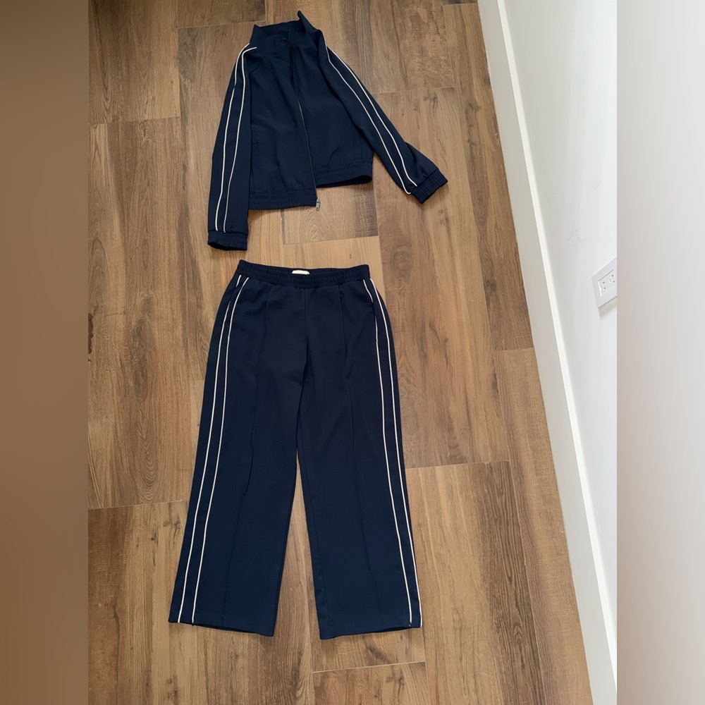 Abercrombie & Fitch Dark Blue Track Set with White Stripes